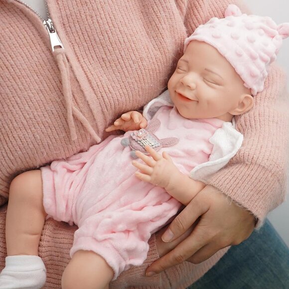 🆕18Inch Realistic Full Body Silicone Reborn ivory White Baby Girl Smiling Dolls - Picture 11 of 12